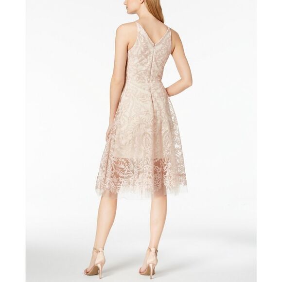 New! XSCAPE Women's Floral Embroidered Fit & Flare Dress Size 10 Color Blush - Picture 6 of 8